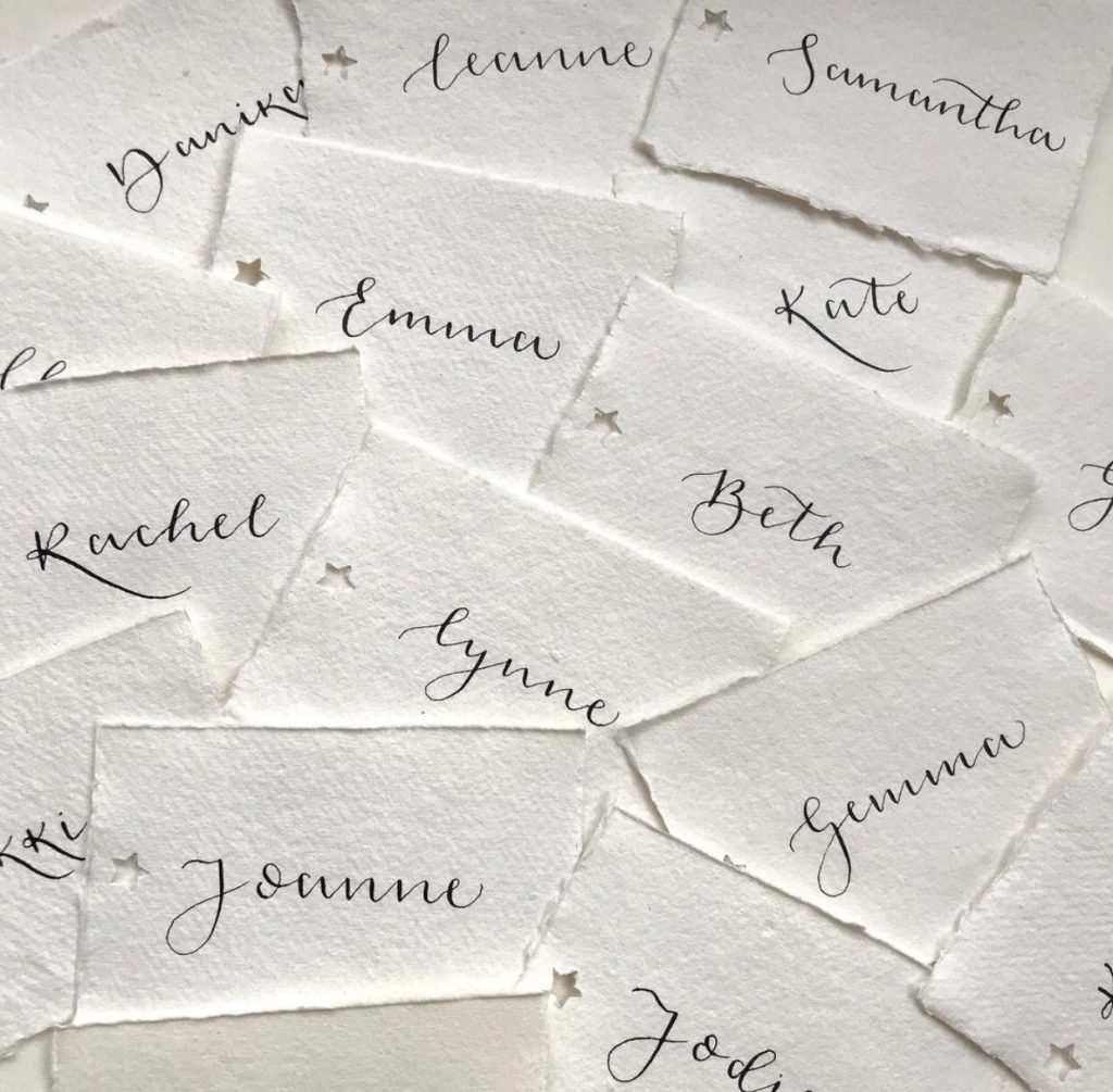 a selection of hand written wedding place names
