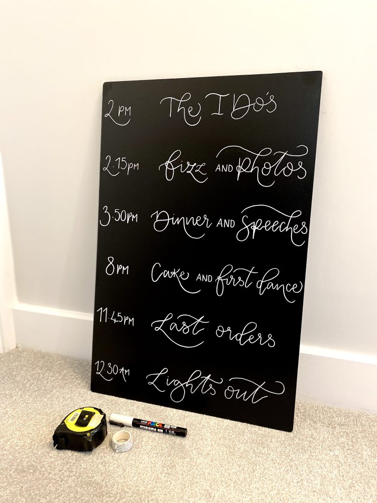 personalised chalkboard for a wedding