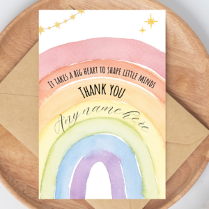 Personalised thank you teacher card with rainbow detail