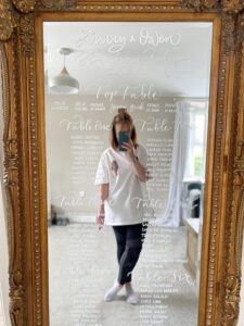 7ft wedding table plan mirror, handwritten