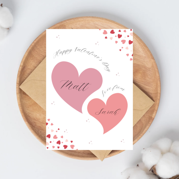 Personalised Valentines Card - 2 hearts