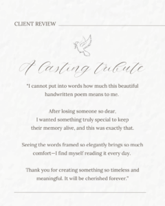 Client review for a memorial and funeral calligraphy keepsake