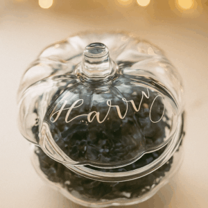 Personalised engraved glass pumpkin jar