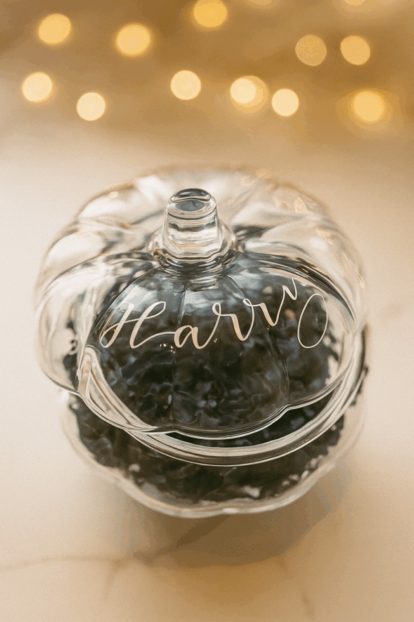 Personalised engraved glass pumpkin jar
