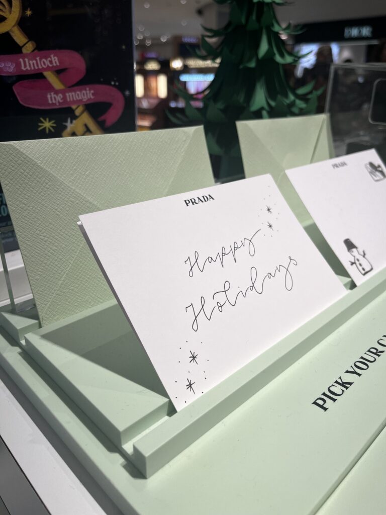 Handwritten branded notecards in the Trafford Centre at Christmas 