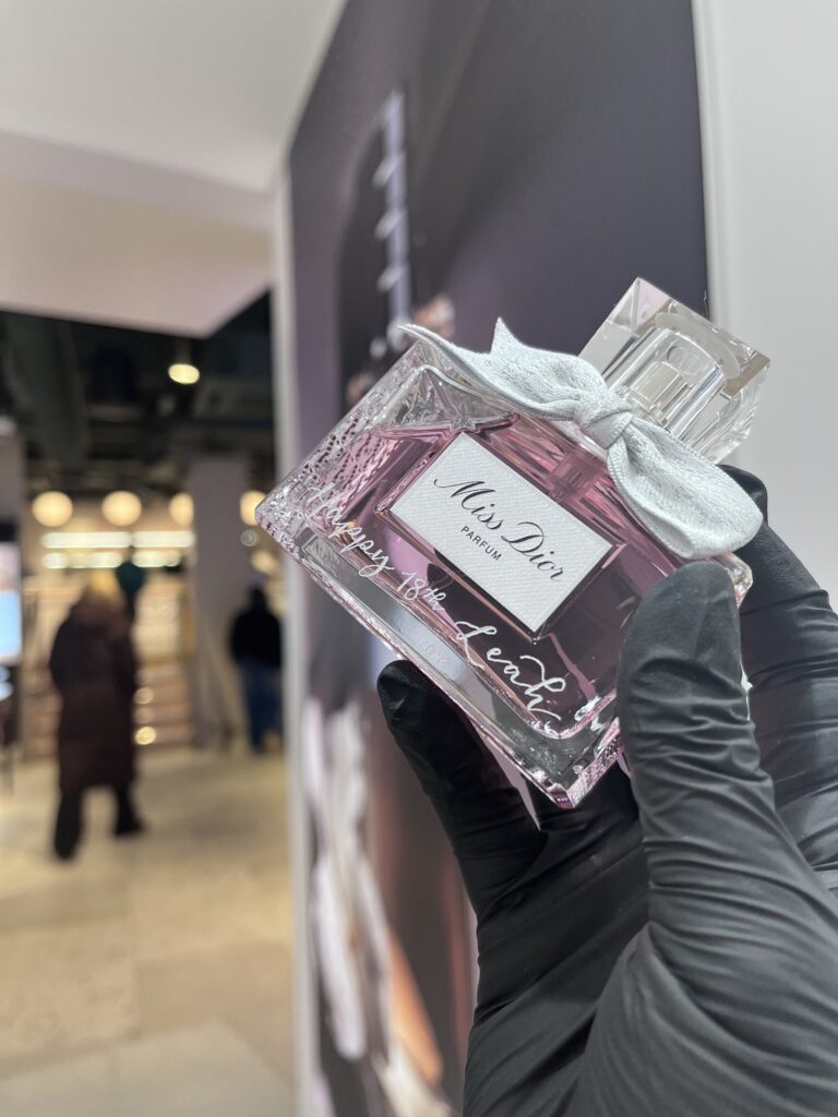 Live engraving event at the Dior counter in Harrods Beauty Chester