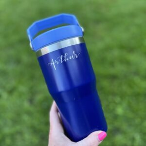 Hand engraved water tumbler - blue