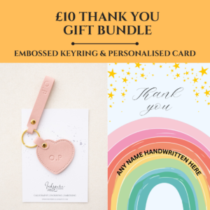 £10 bundle - embossed heart keychain & personalised card (multiple colours)
