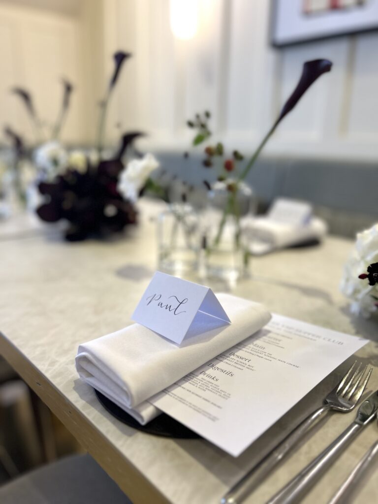 Live calligraphy for a Selfridges VIP dinner in Lichfield