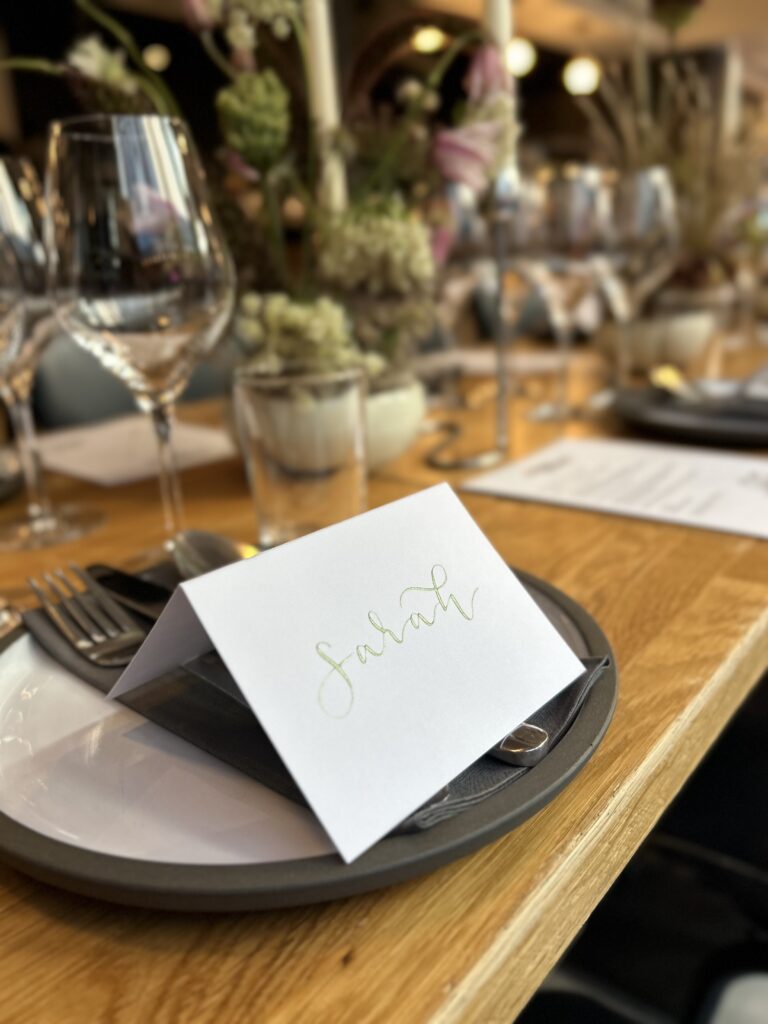 Live calligraphy place names for a Selfridges VIP client dinner